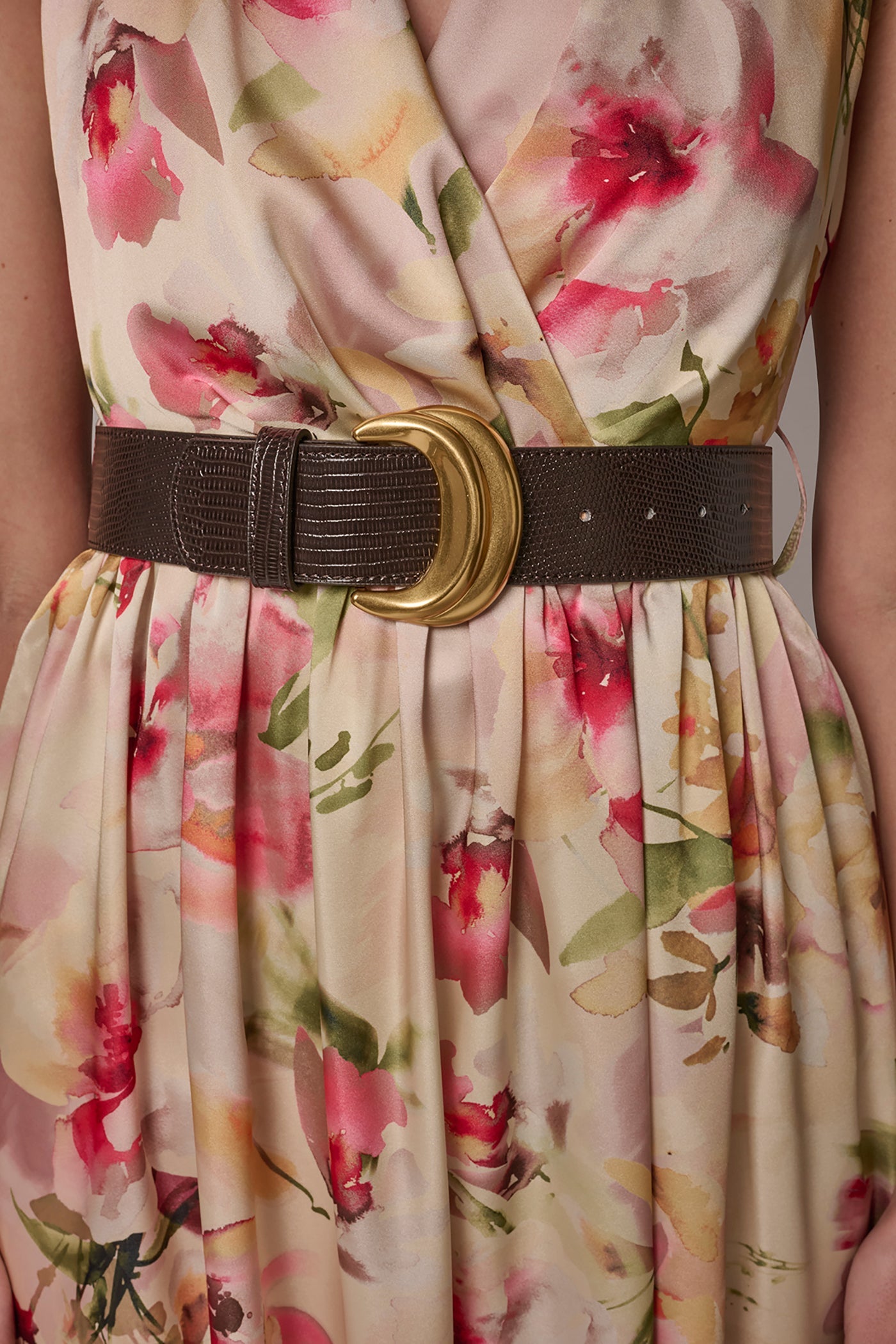 Donna Karan | CHARMEUSE FLORAL WRAP-EFFECT MIDI HALTER DRESS