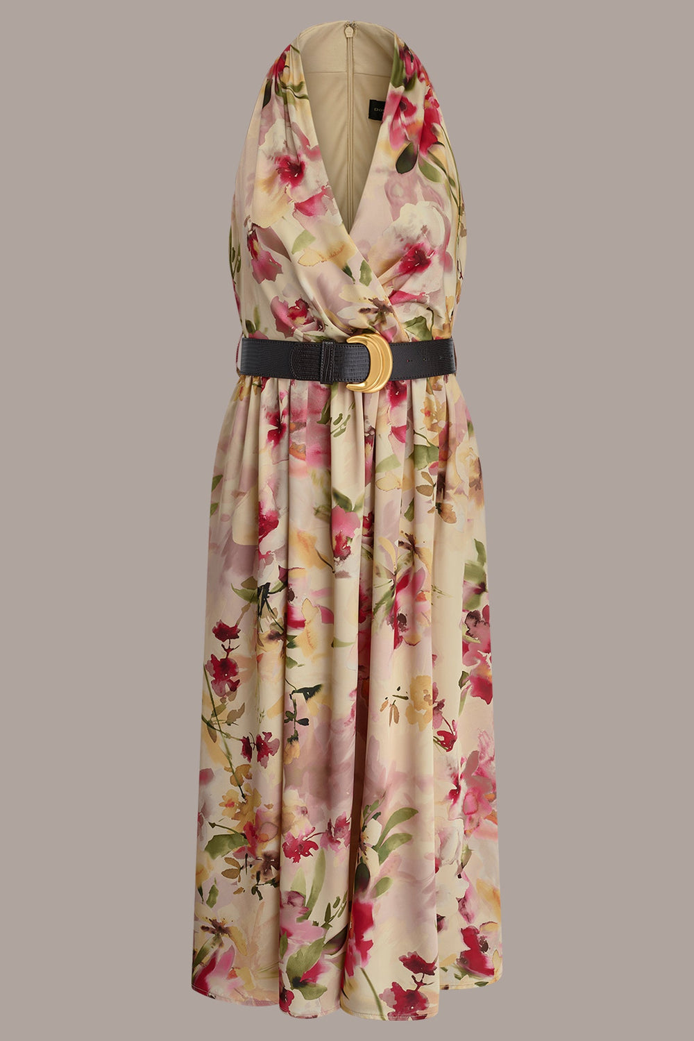 Donna Karan | CHARMEUSE FLORAL WRAP-EFFECT MIDI HALTER DRESS