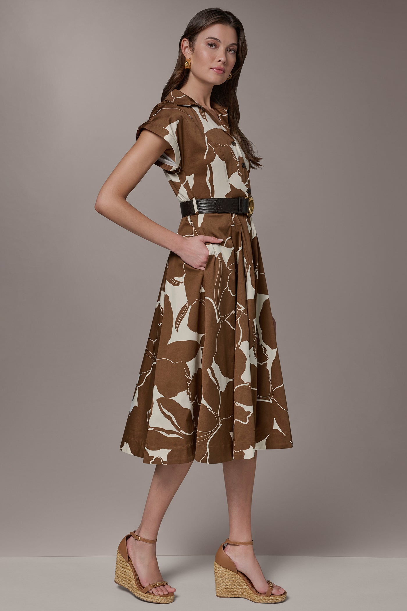 Donna Karan | COTTON-SATEEN FLORAL MIDI SHIRT DRESS