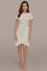 Donna Karan | SHORT SLEEVE RUFFLE SHEATH DRESS