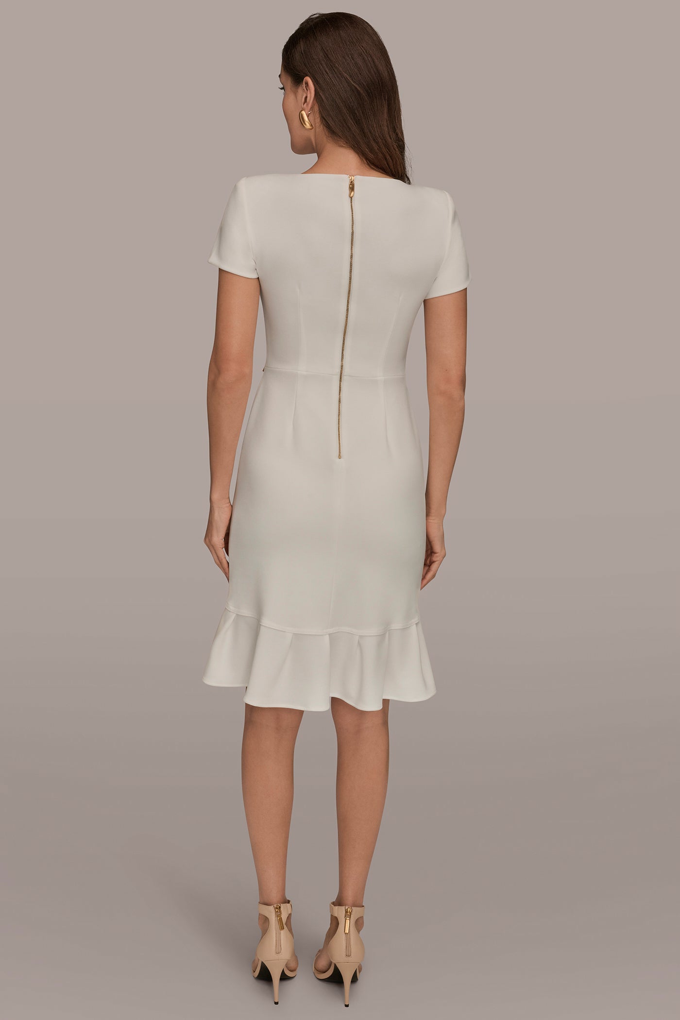 Donna Karan | SHORT SLEEVE RUFFLE SHEATH DRESS