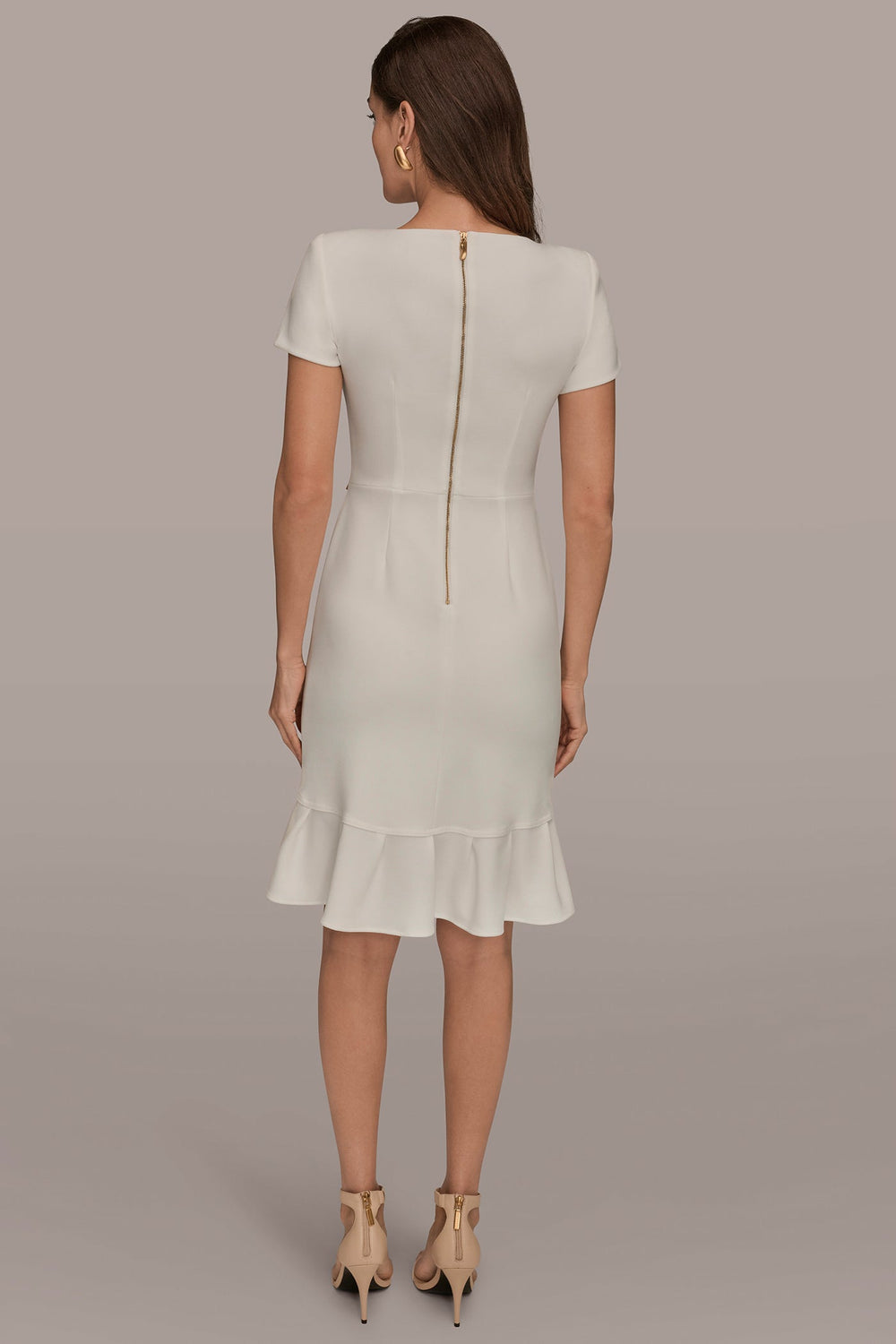 Donna Karan | SHORT SLEEVE RUFFLE SHEATH DRESS