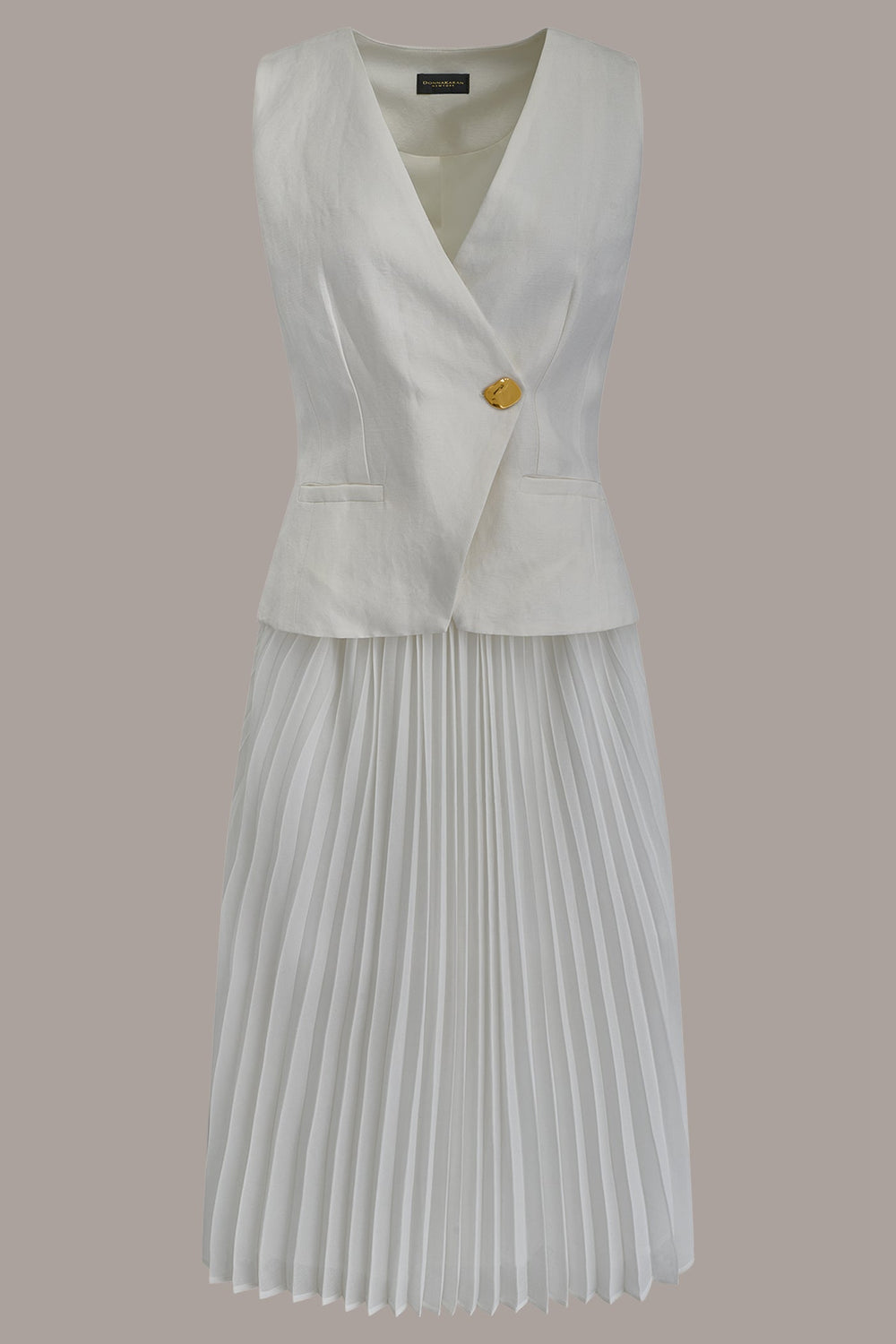 Donna Karan | LINEN-BLEND MIXED MEDIA MIDI FIT AND FLARE DRESS