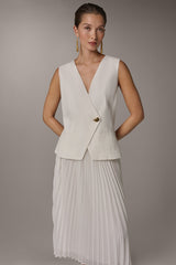 Donna Karan | LINEN-BLEND MIXED MEDIA MIDI FIT AND FLARE DRESS