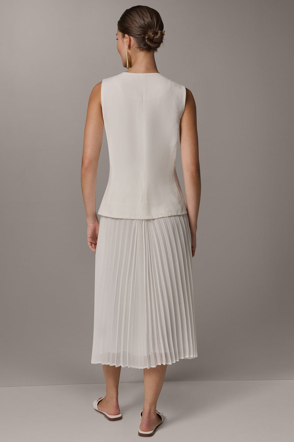 Donna Karan | LINEN-BLEND MIXED MEDIA MIDI FIT AND FLARE DRESS