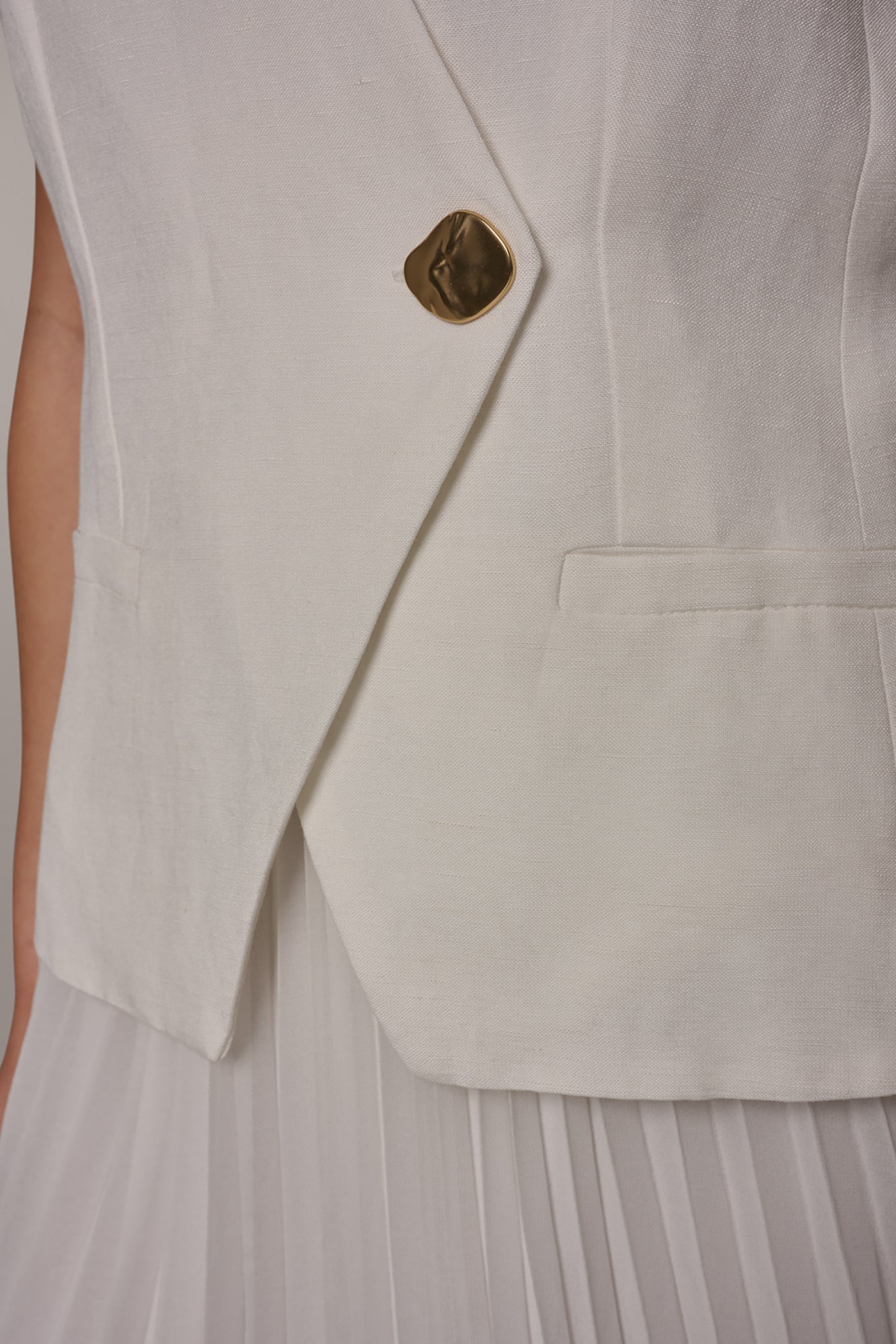 Donna Karan | LINEN-BLEND MIXED MEDIA MIDI FIT AND FLARE DRESS