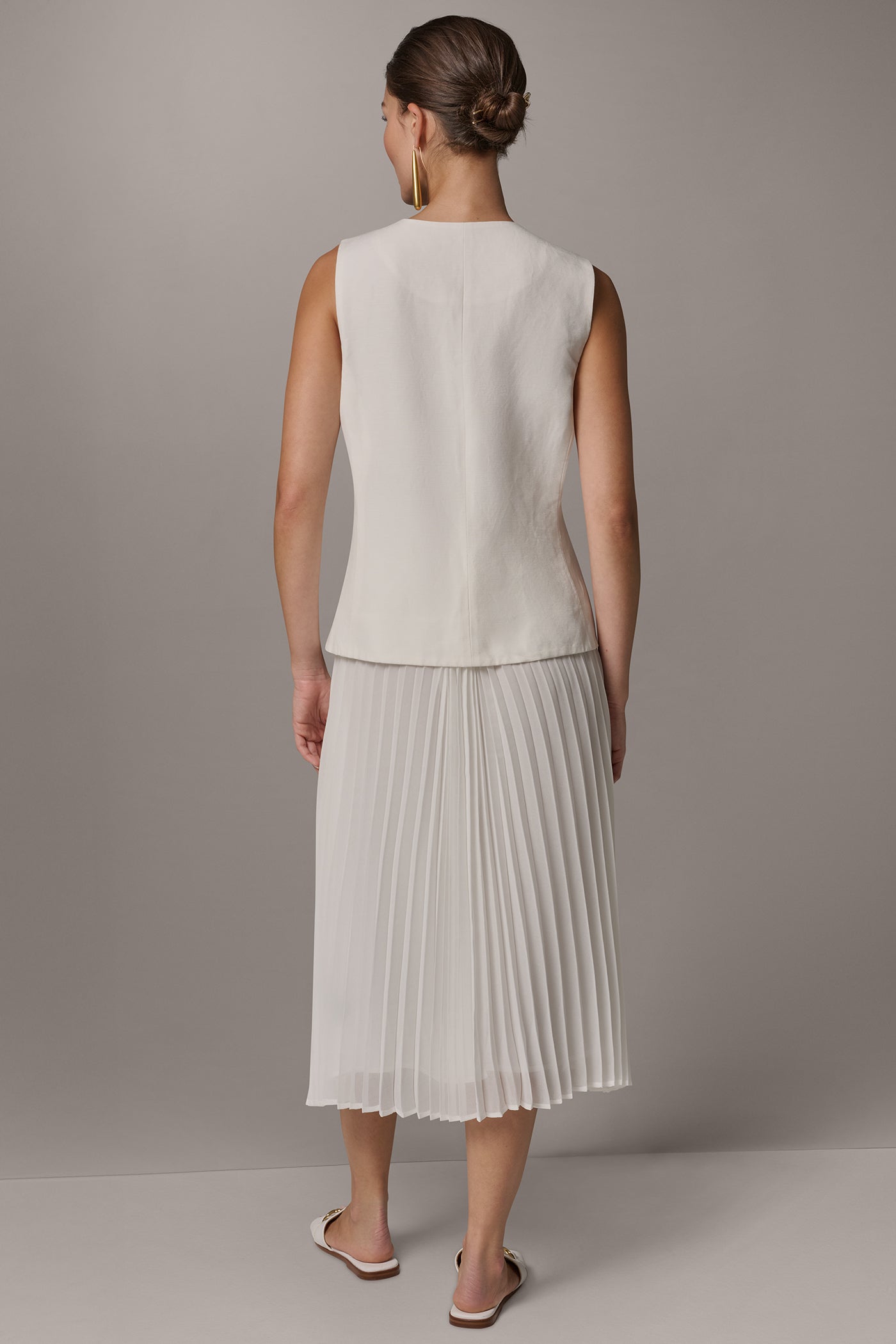 Donna Karan | LINEN-BLEND MIXED MEDIA MIDI FIT AND FLARE DRESS