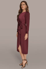 Donna Karan | SATIN LONG SLEEVE RUFFLE MIDI DRESS