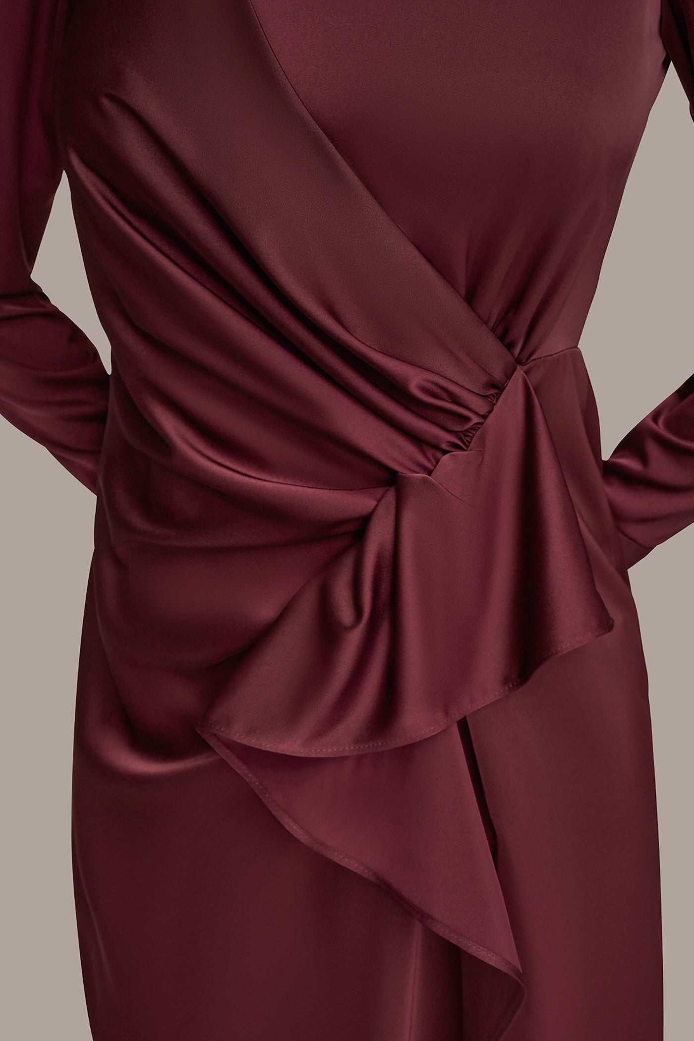 Donna Karan | SATIN LONG SLEEVE RUFFLE MIDI DRESS