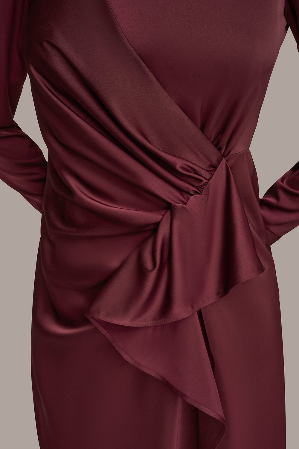 Donna Karan | SATIN LONG SLEEVE RUFFLE MIDI DRESS