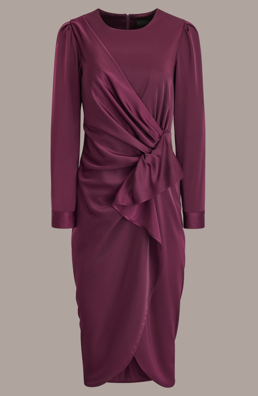 Donna Karan | SATIN LONG SLEEVE RUFFLE MIDI DRESS