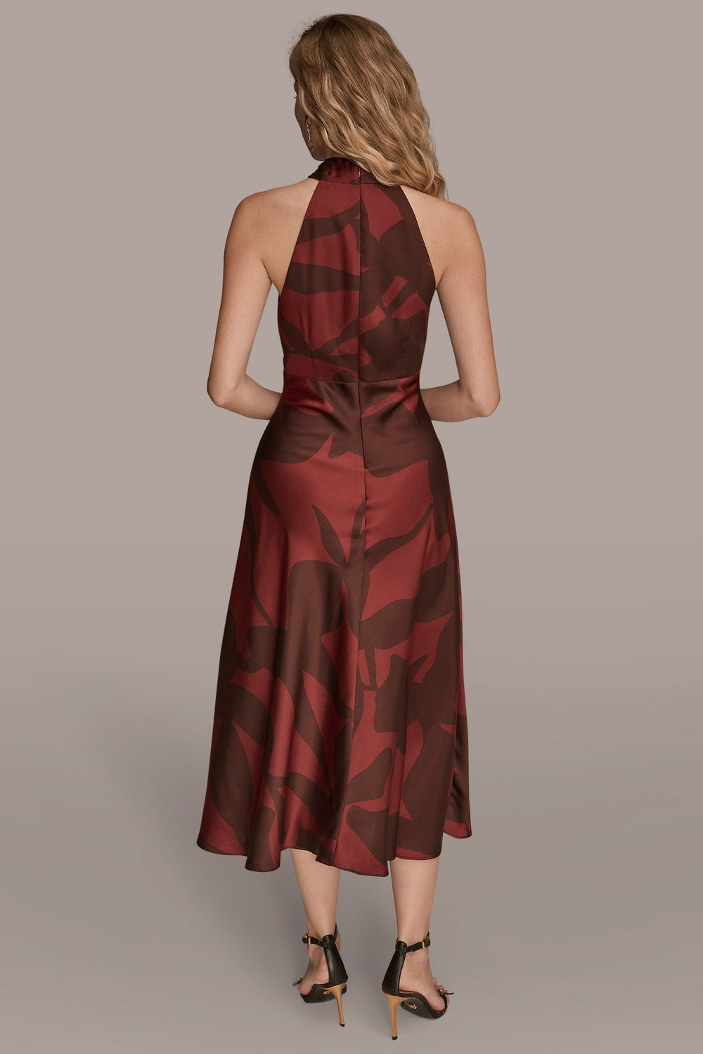 Donna Karan | FLORAL CROSS-FRONT MIDI HALTER DRESS