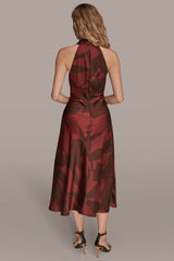 Donna Karan | FLORAL CROSS-FRONT MIDI HALTER DRESS
