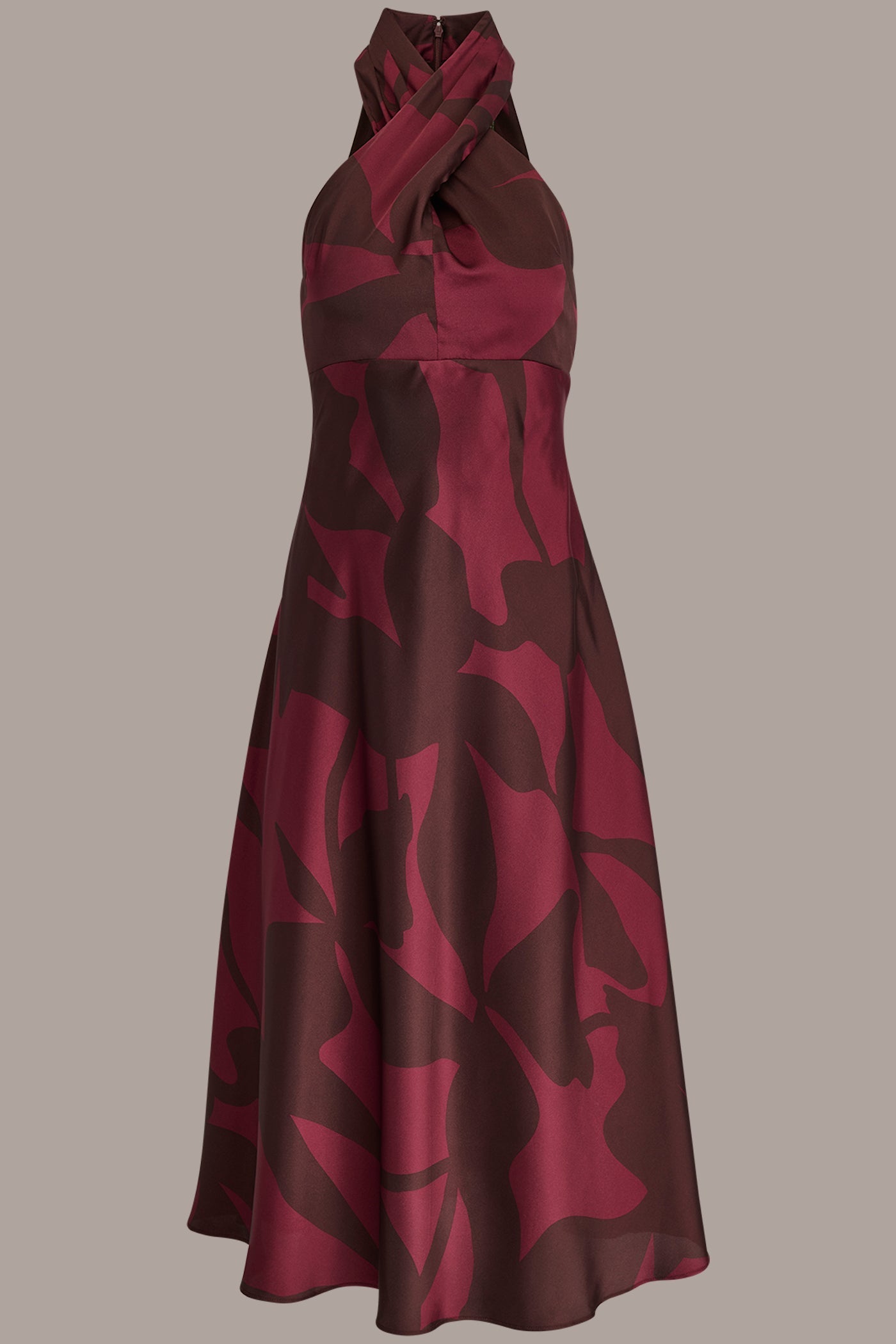 Donna Karan | FLORAL CROSS-FRONT MIDI HALTER DRESS