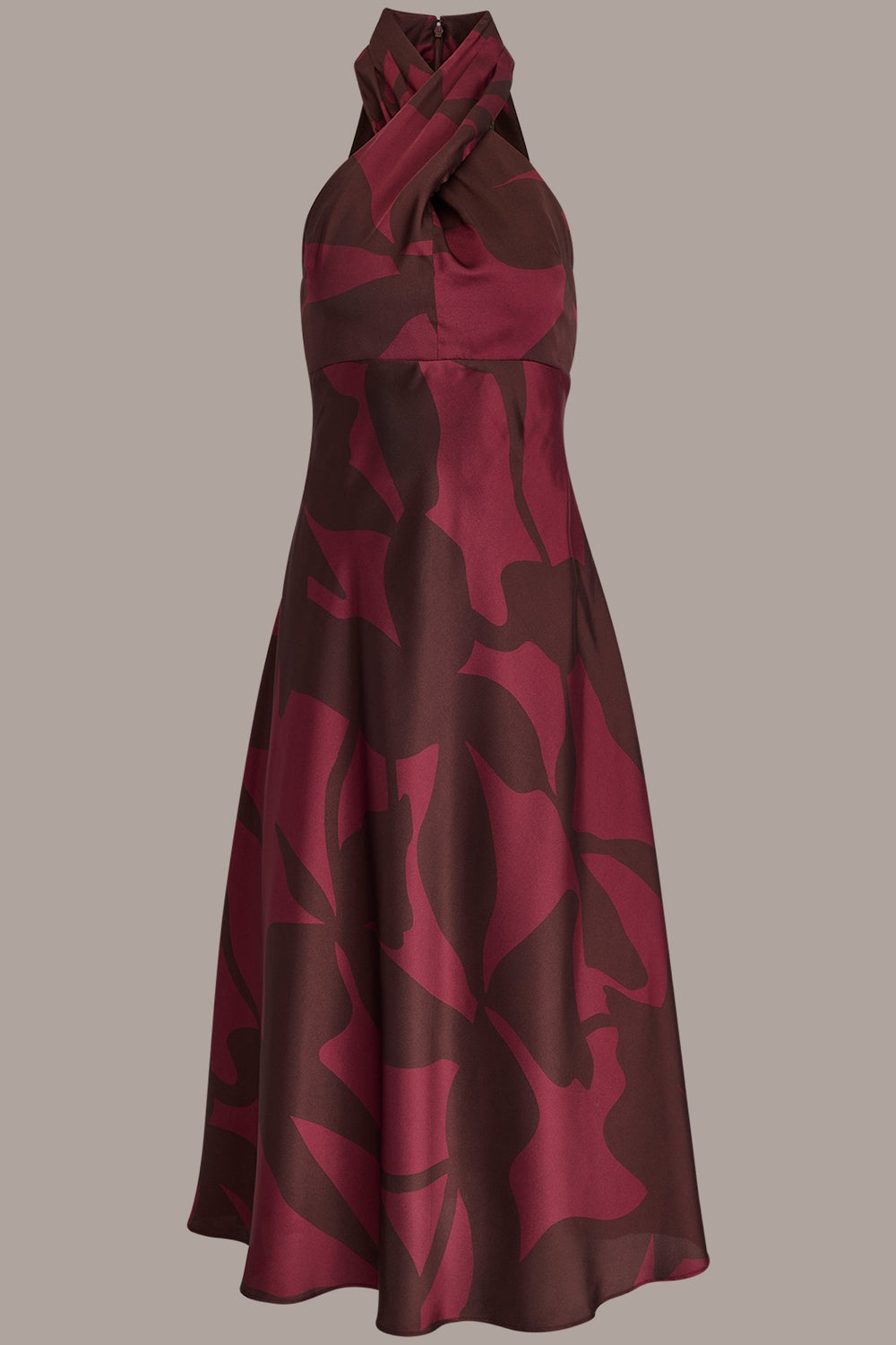 Donna Karan | FLORAL CROSS-FRONT MIDI HALTER DRESS