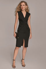 Donna Karan | SLEEVELESS SPLIT-FRONT MIDI SHEATH DRESS