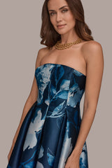 Donna Karan | MIKADO STRAPLESS FLORAL MIDI GOWN