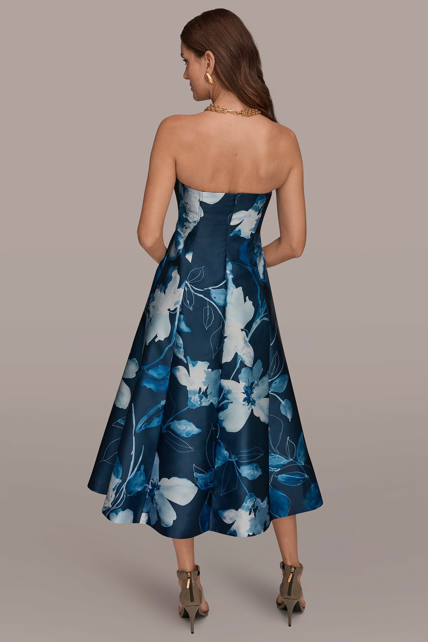 Donna Karan | MIKADO STRAPLESS FLORAL MIDI GOWN