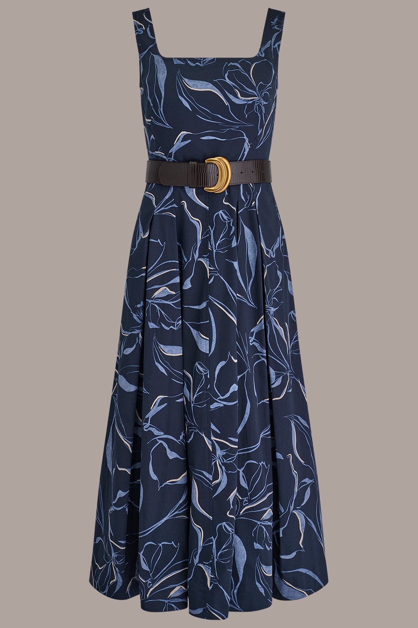 Donna Karan | COTTON FLORAL SQUARE-NECK MIDI DRESS