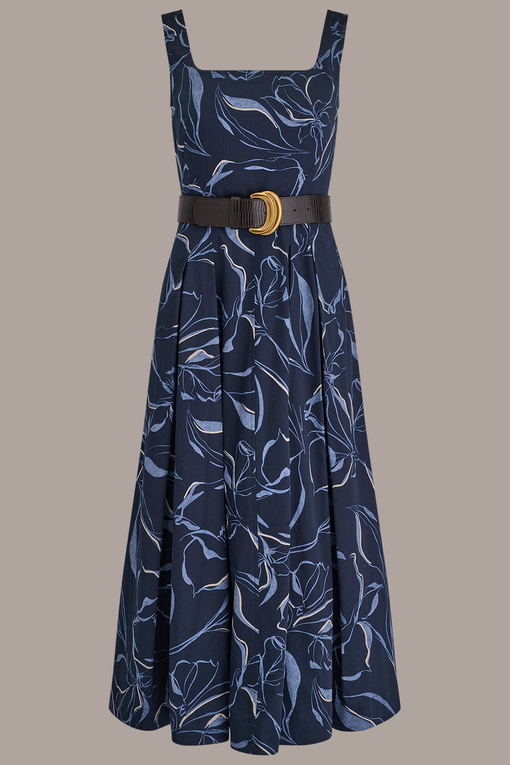 Donna Karan | COTTON FLORAL SQUARE-NECK MIDI DRESS