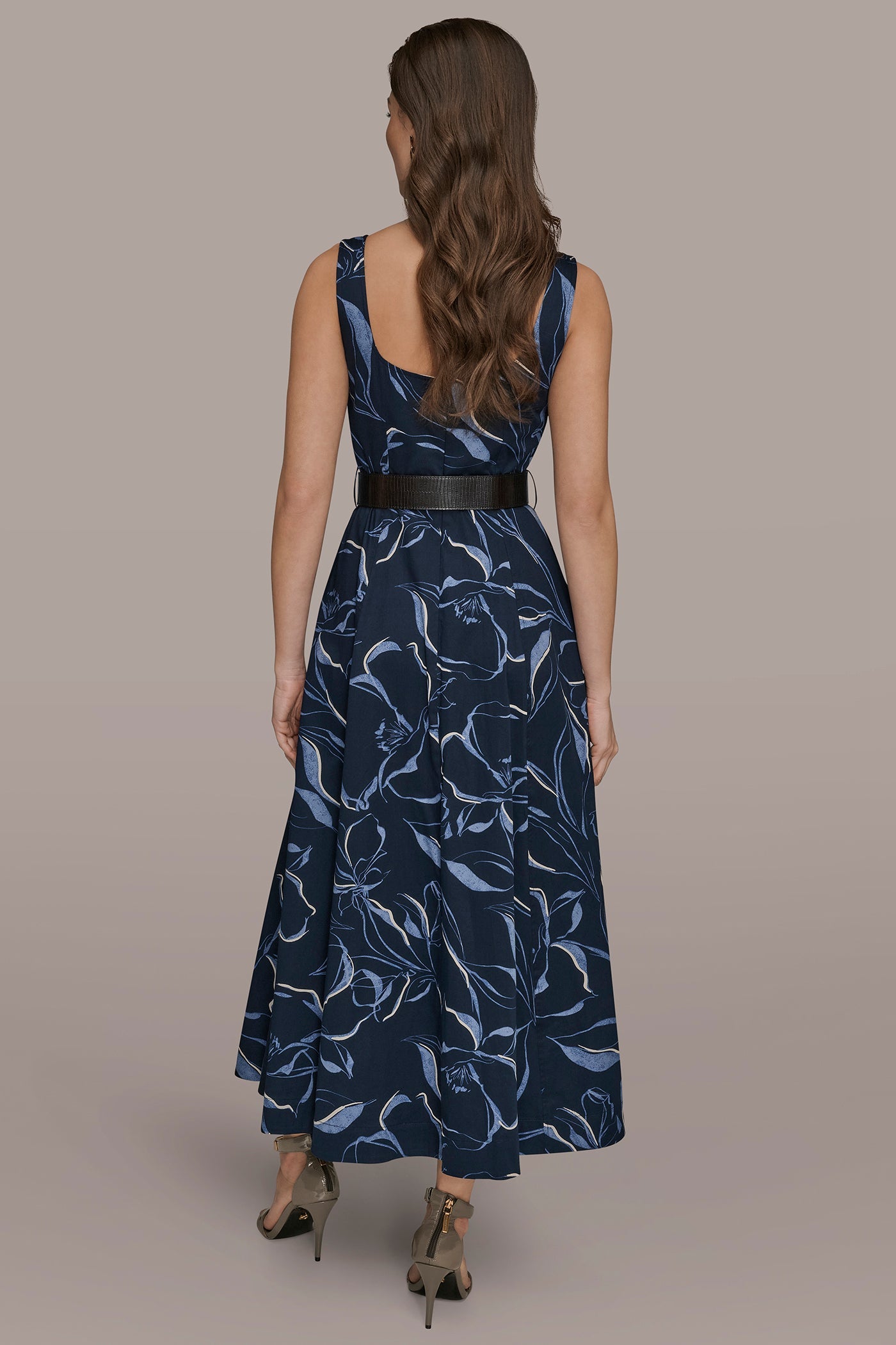 Donna Karan | COTTON FLORAL SQUARE-NECK MIDI DRESS