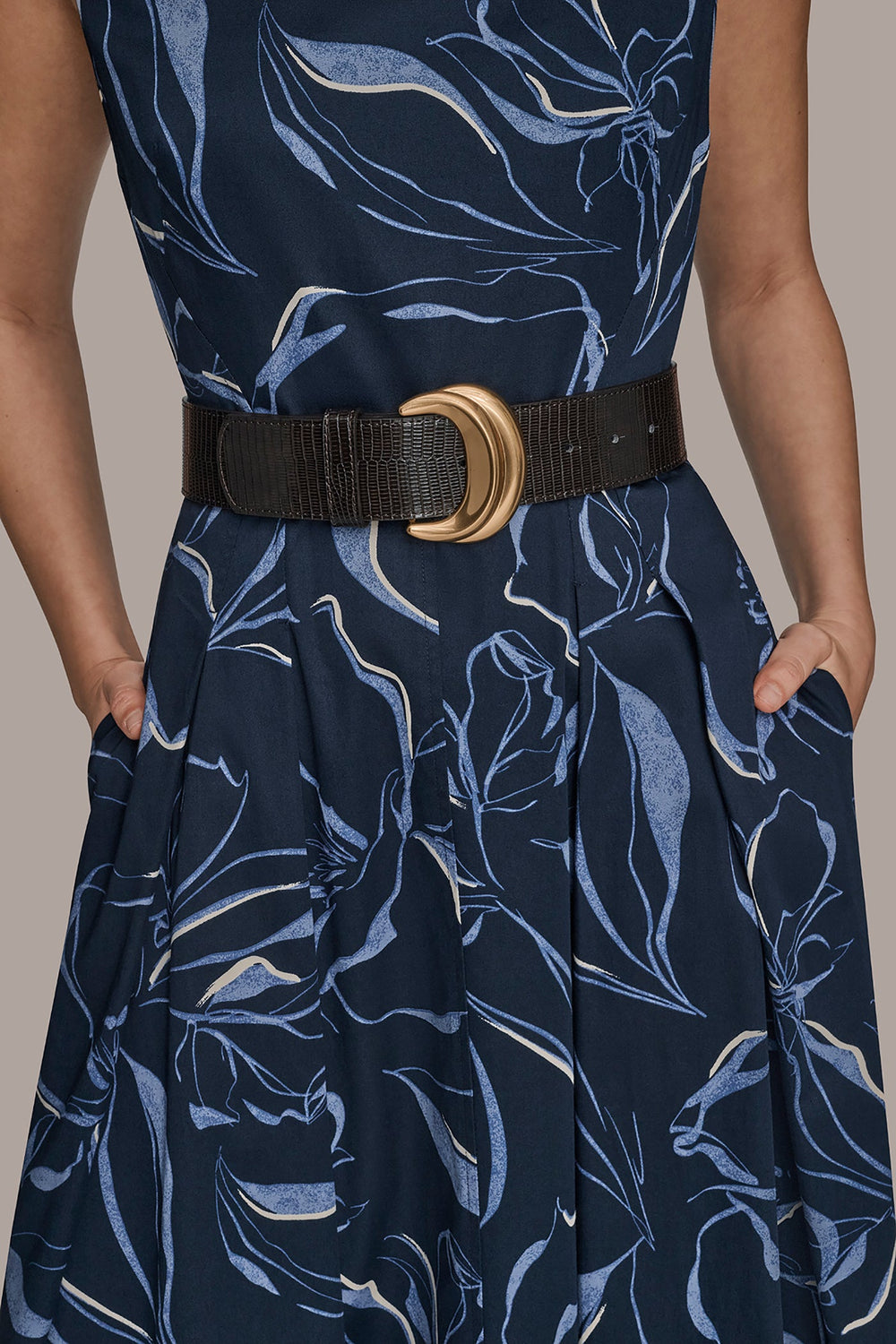 Donna Karan | COTTON FLORAL SQUARE-NECK MIDI DRESS