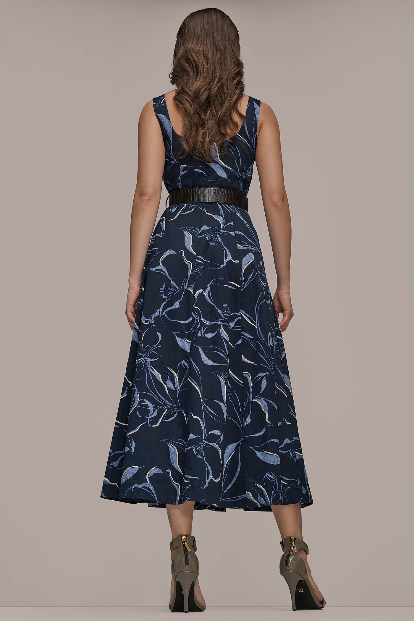 Donna Karan | COTTON FLORAL SQUARE-NECK MIDI DRESS