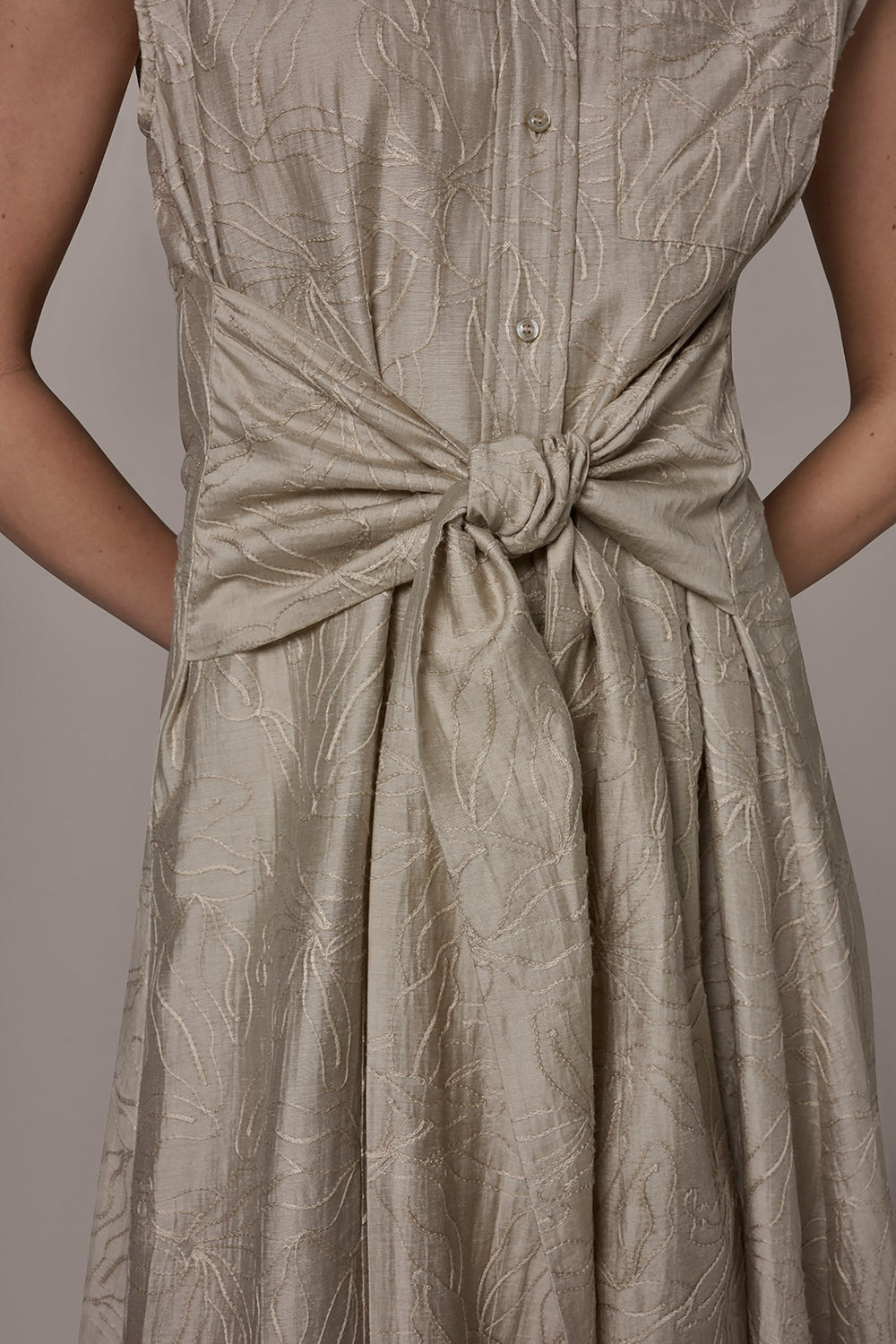 Donna Karan | EMBROIDERED TIE-FRONT MIDI DRESS