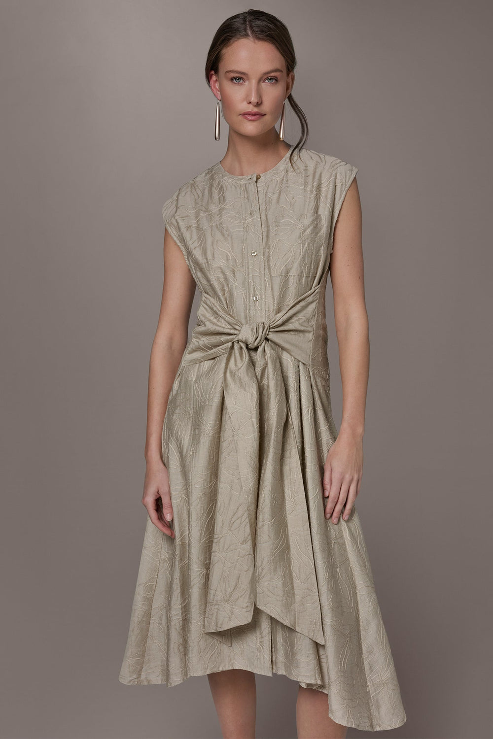Donna Karan | EMBROIDERED TIE-FRONT MIDI DRESS