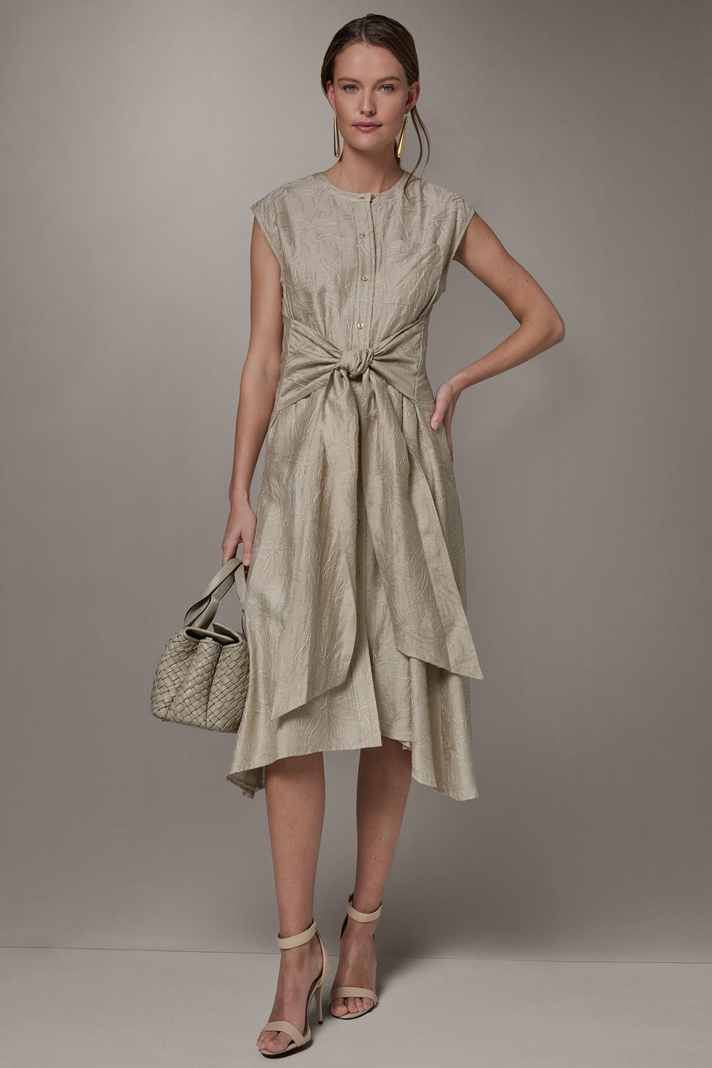 Donna Karan | EMBROIDERED TIE-FRONT MIDI DRESS