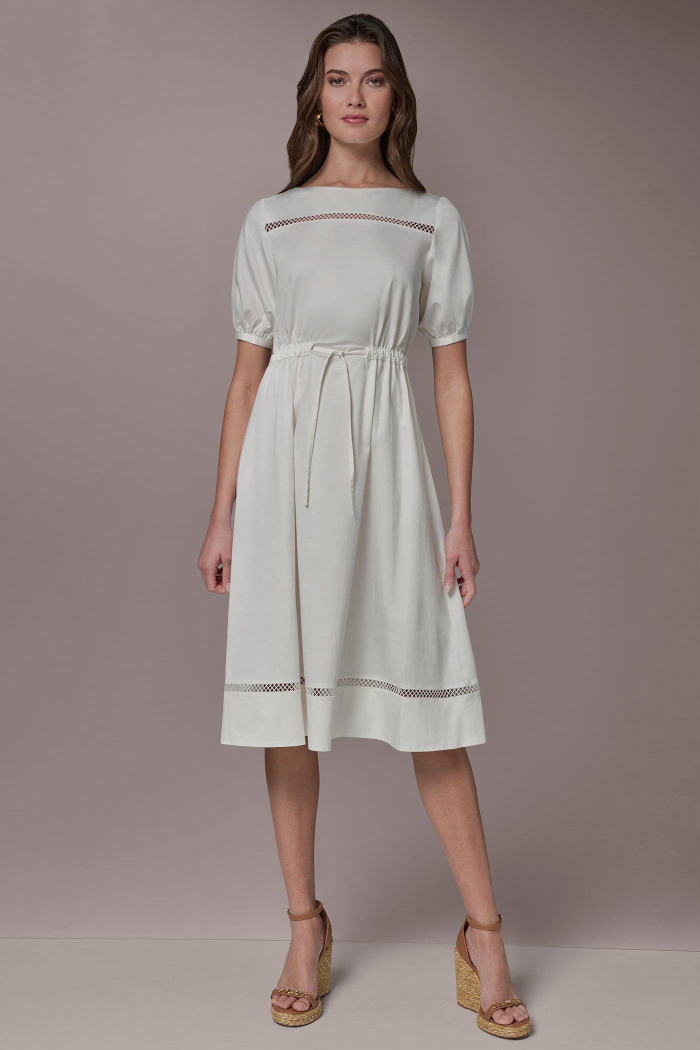 Donna Karan | COTTON-SATEEN LATTICE MIDI A-LINE DRESS