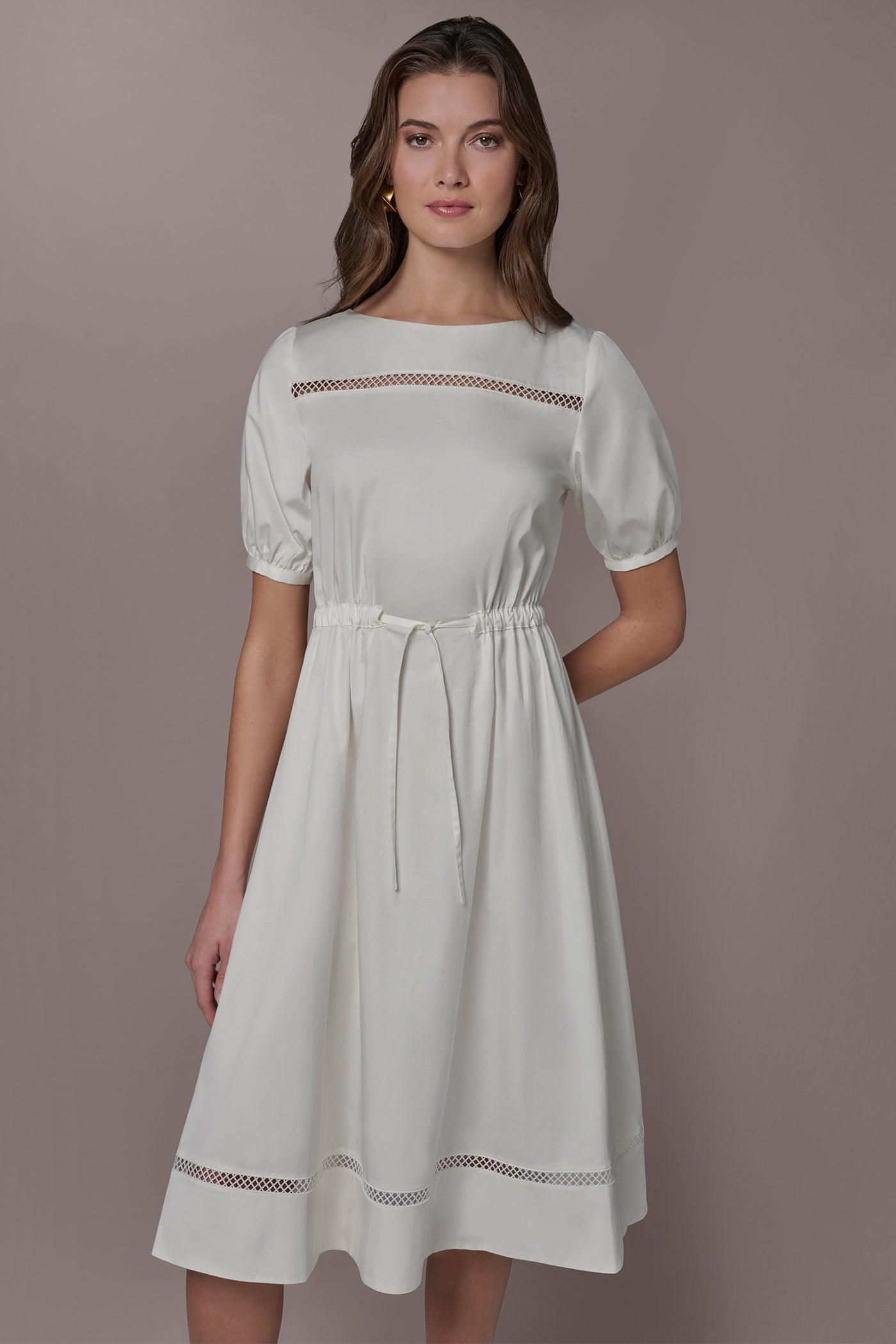 Donna Karan | COTTON-SATEEN LATTICE MIDI A-LINE DRESS