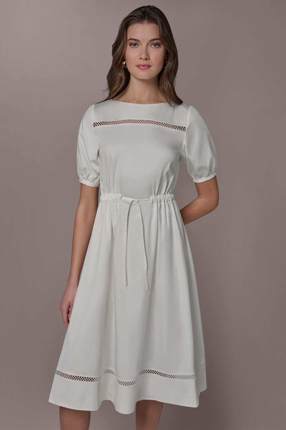 Donna Karan | COTTON-SATEEN LATTICE MIDI A-LINE DRESS