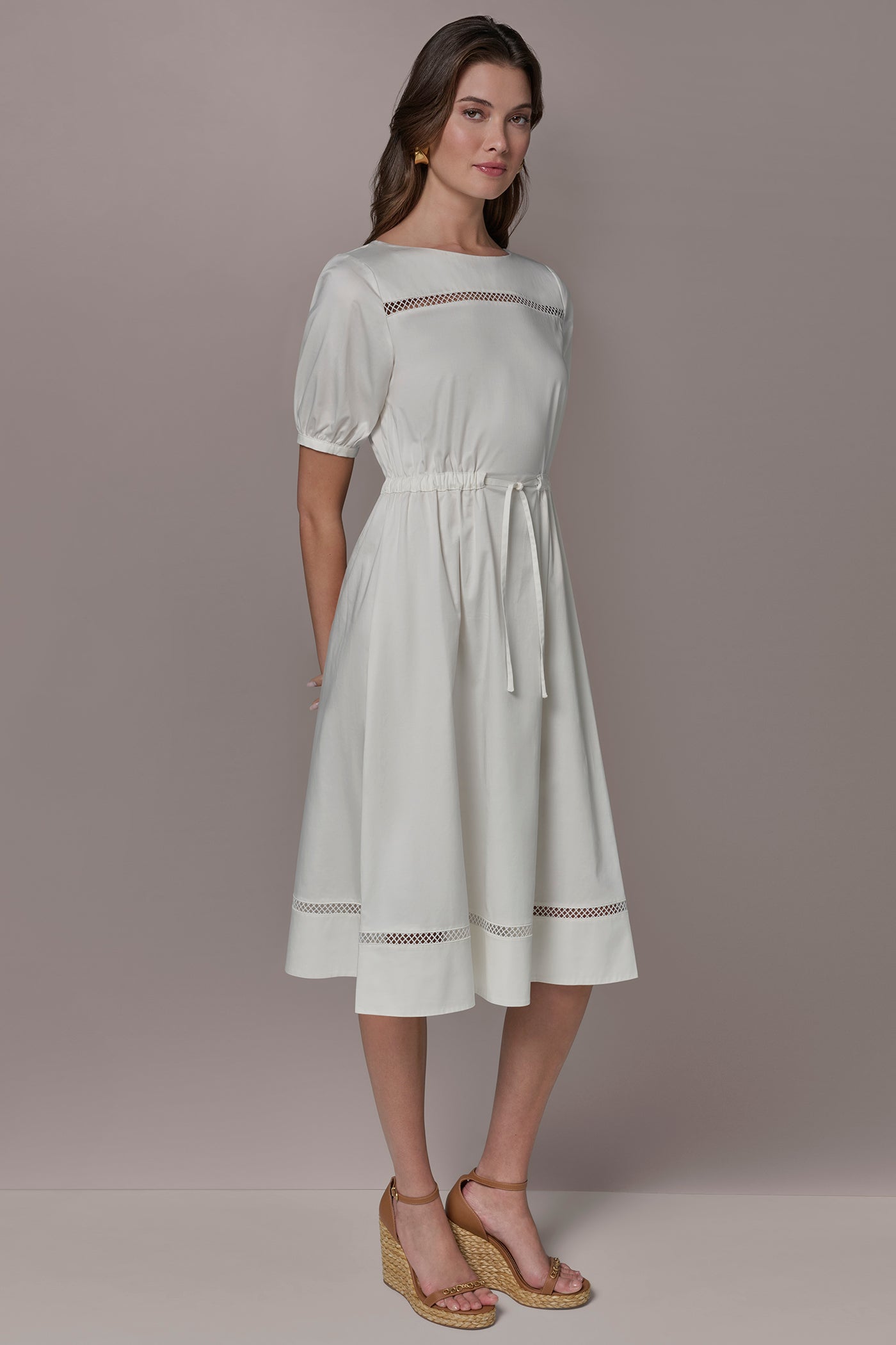 Donna Karan | COTTON-SATEEN LATTICE MIDI A-LINE DRESS