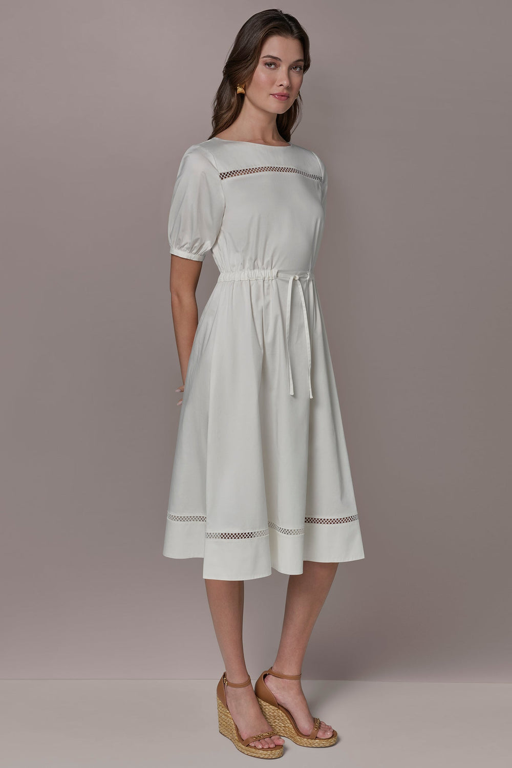Donna Karan | COTTON-SATEEN LATTICE MIDI A-LINE DRESS