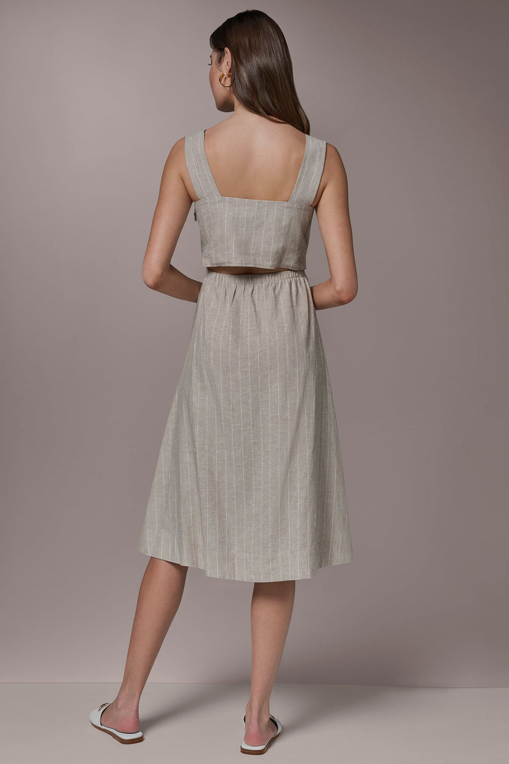 Donna Karan | LINEN-BLEND PINSTRIPE CUTOUT MIDI DRESS