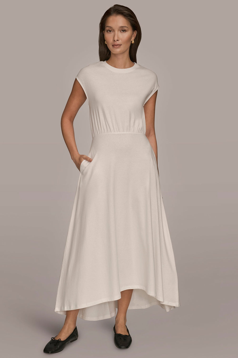 Donna Karan | CAP SLEEVE CREW NECK DRESS