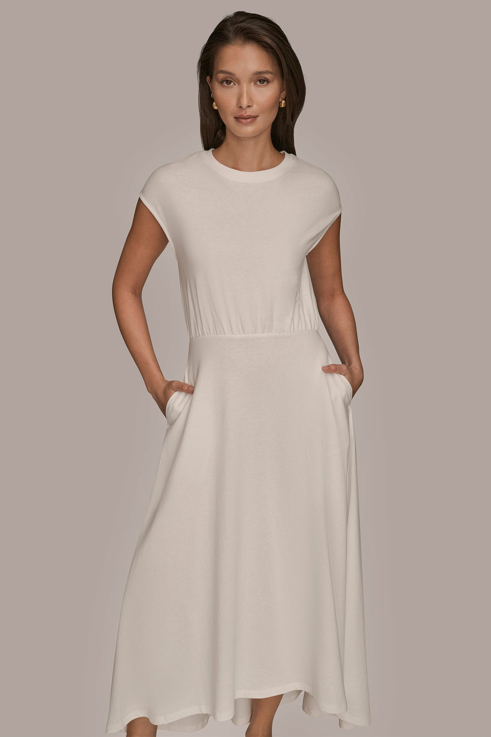 Donna Karan | CAP SLEEVE CREW NECK DRESS