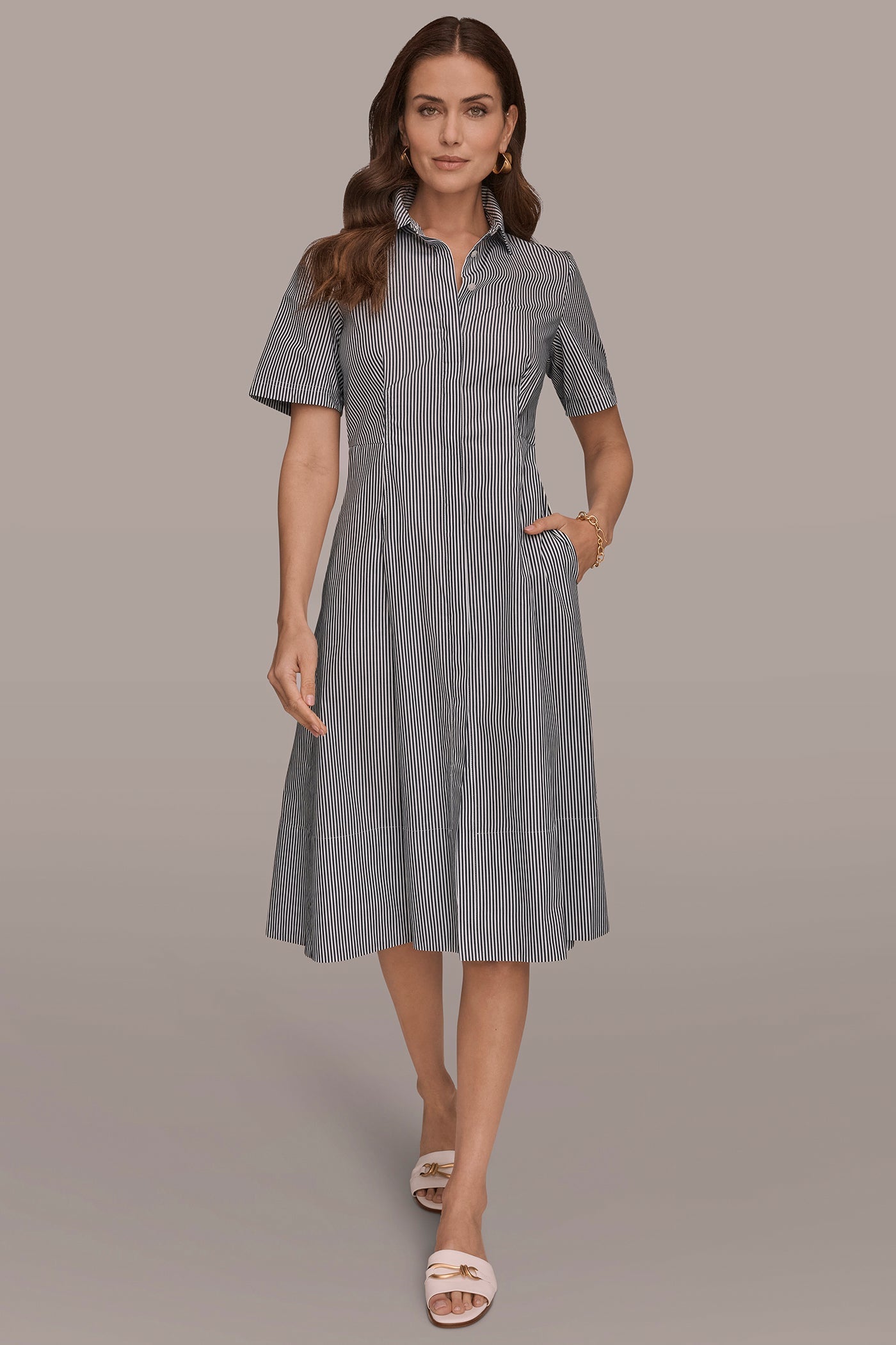 Donna Karan | COTTON-POPLIN STRIPED MIDI SHIRT DRESS