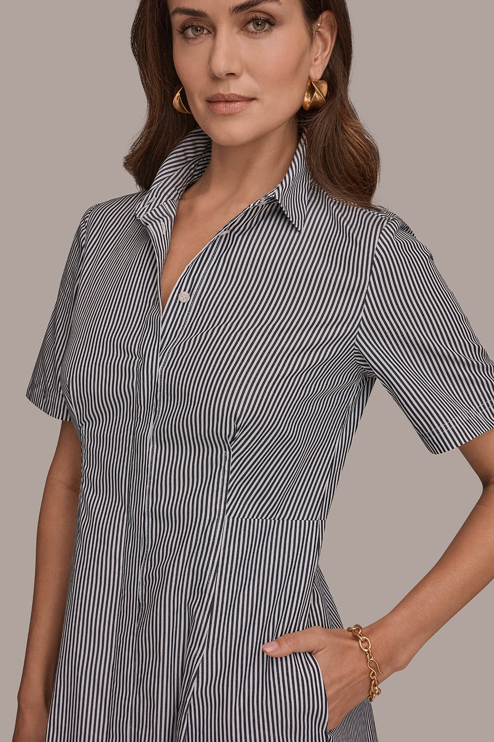 Donna Karan | COTTON-POPLIN STRIPED MIDI SHIRT DRESS