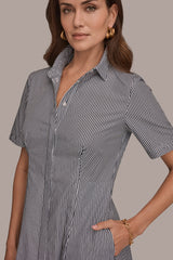 Donna Karan | COTTON-POPLIN STRIPED MIDI SHIRT DRESS