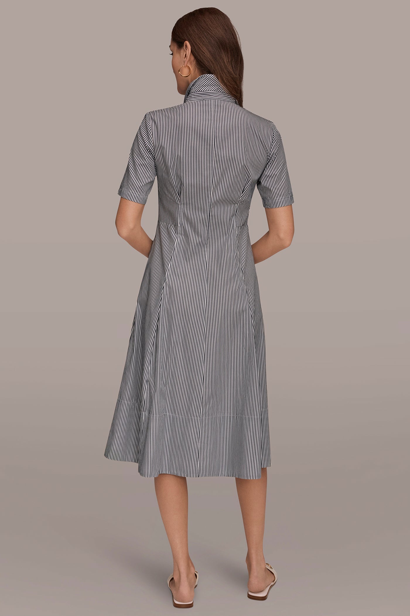 Donna Karan | COTTON-POPLIN STRIPED MIDI SHIRT DRESS