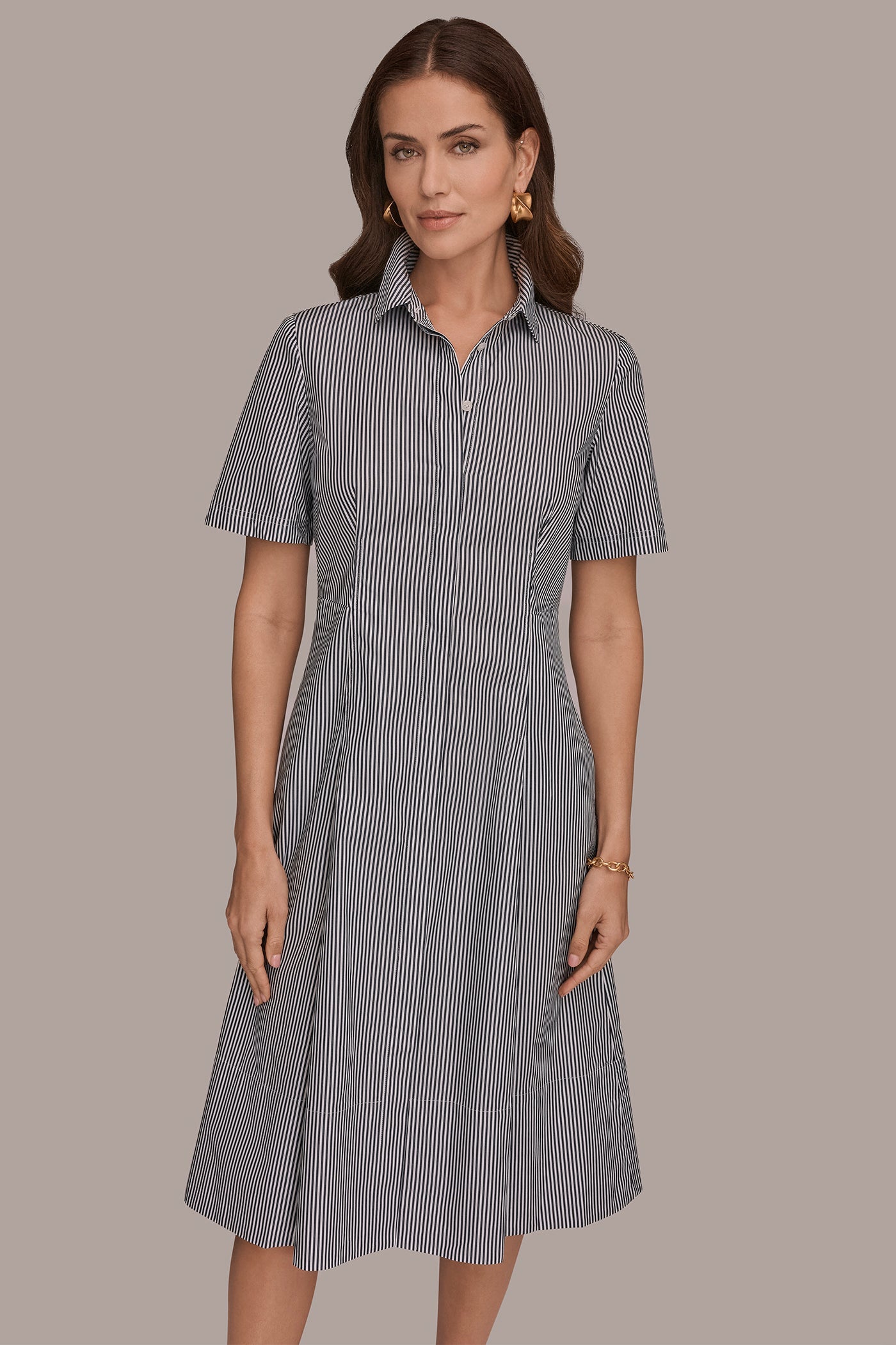 Donna Karan | COTTON-POPLIN STRIPED MIDI SHIRT DRESS