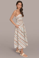 Donna Karan | STRAPLESS PRINTED MIDI DRESS