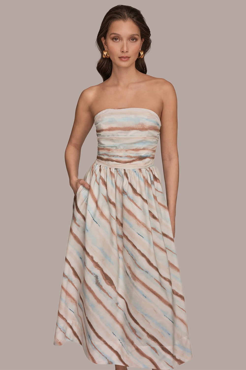 Donna Karan | STRAPLESS PRINTED MIDI DRESS