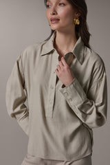 Donna Karan | LONG SLEEVE HALF BUTTON BLOUSE