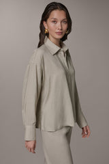 Donna Karan | LONG SLEEVE HALF BUTTON BLOUSE