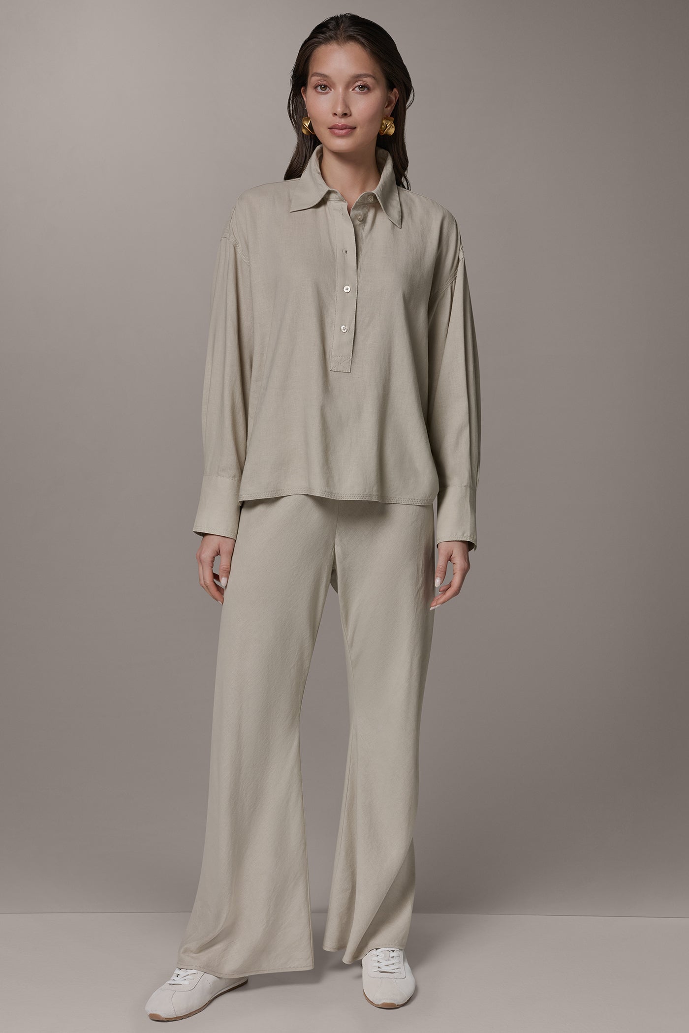 Donna Karan | LONG SLEEVE HALF BUTTON BLOUSE