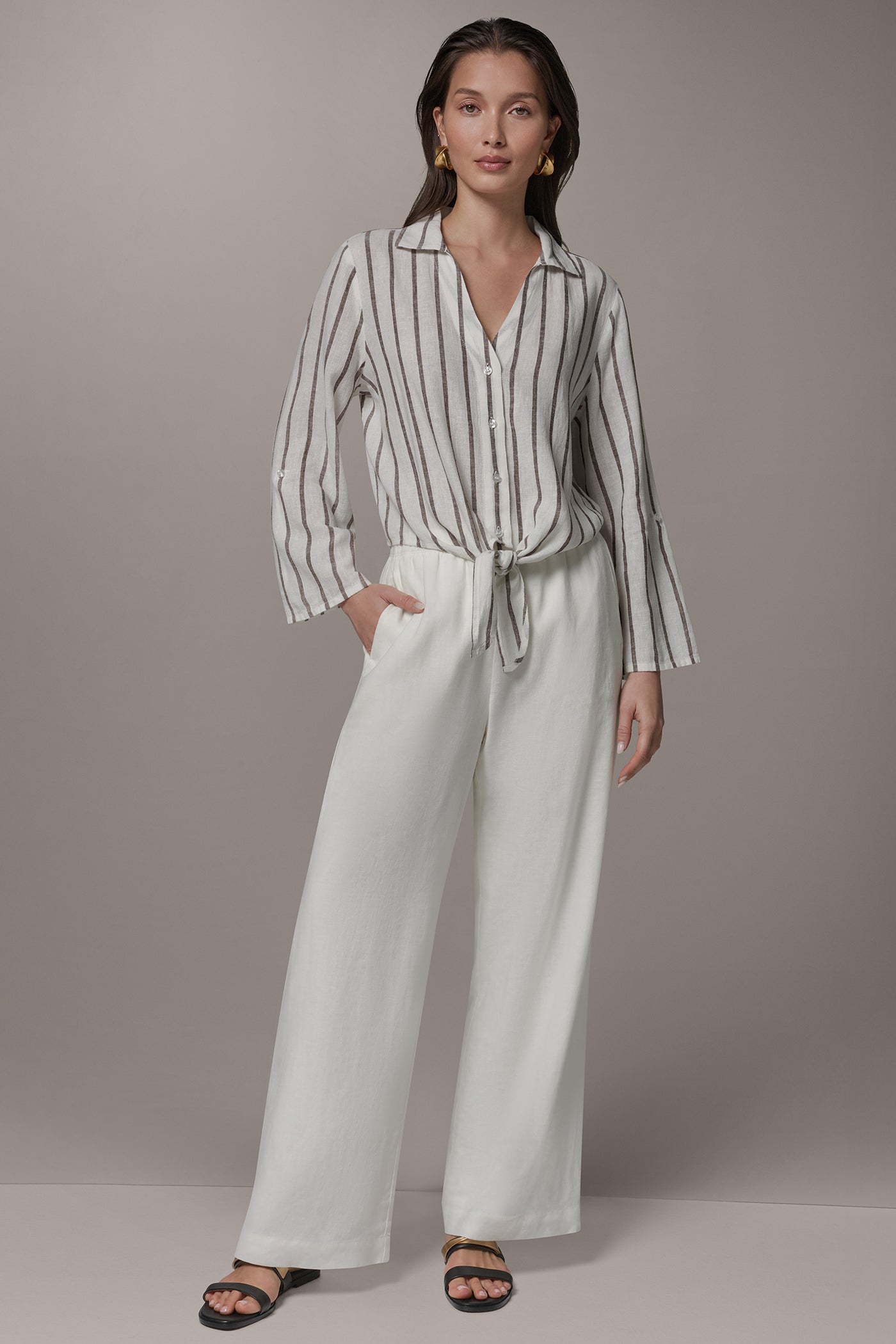 Donna Karan | LONG SLEEVE TIE-FRONT BLOUSE