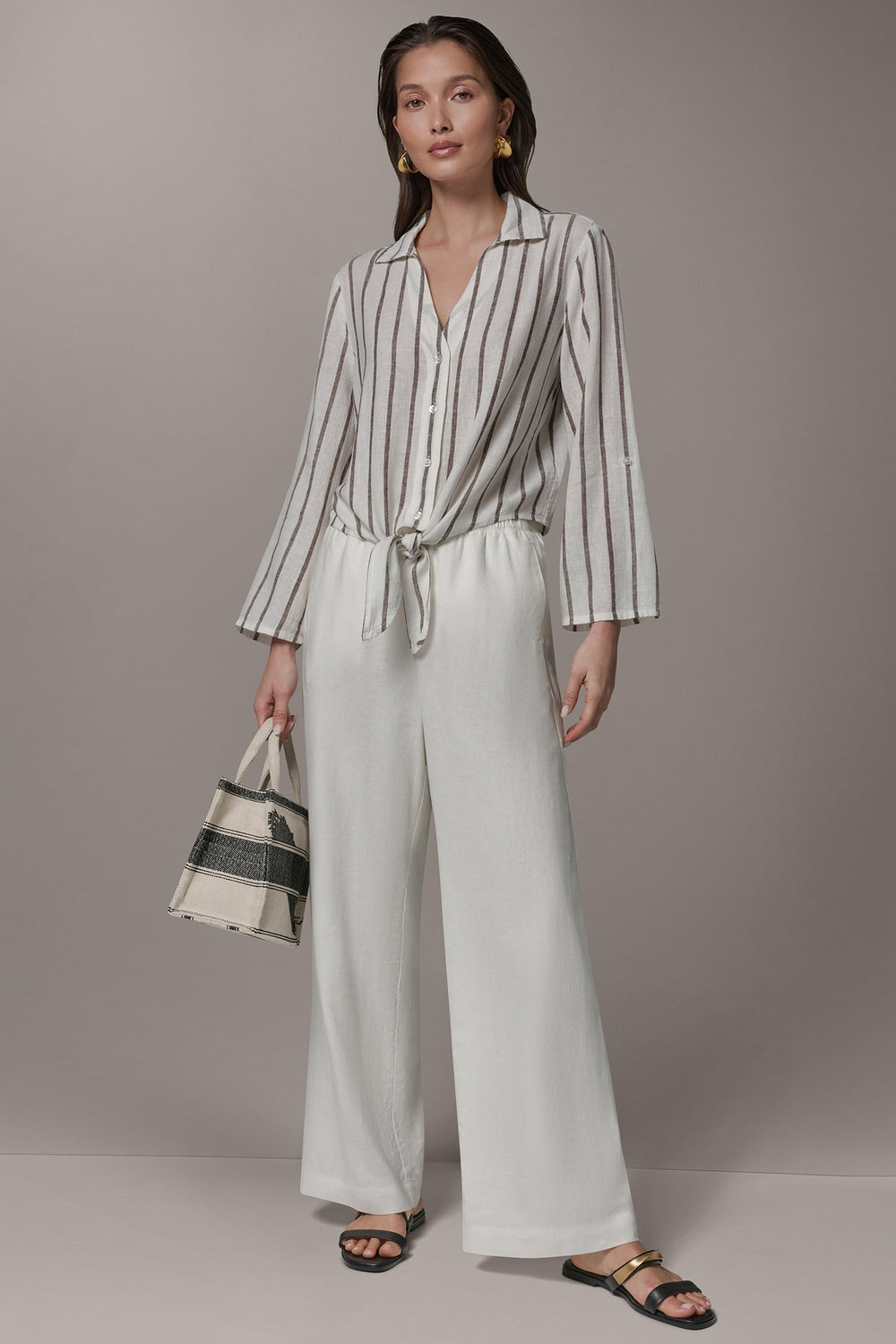 Donna Karan | LONG SLEEVE TIE-FRONT BLOUSE